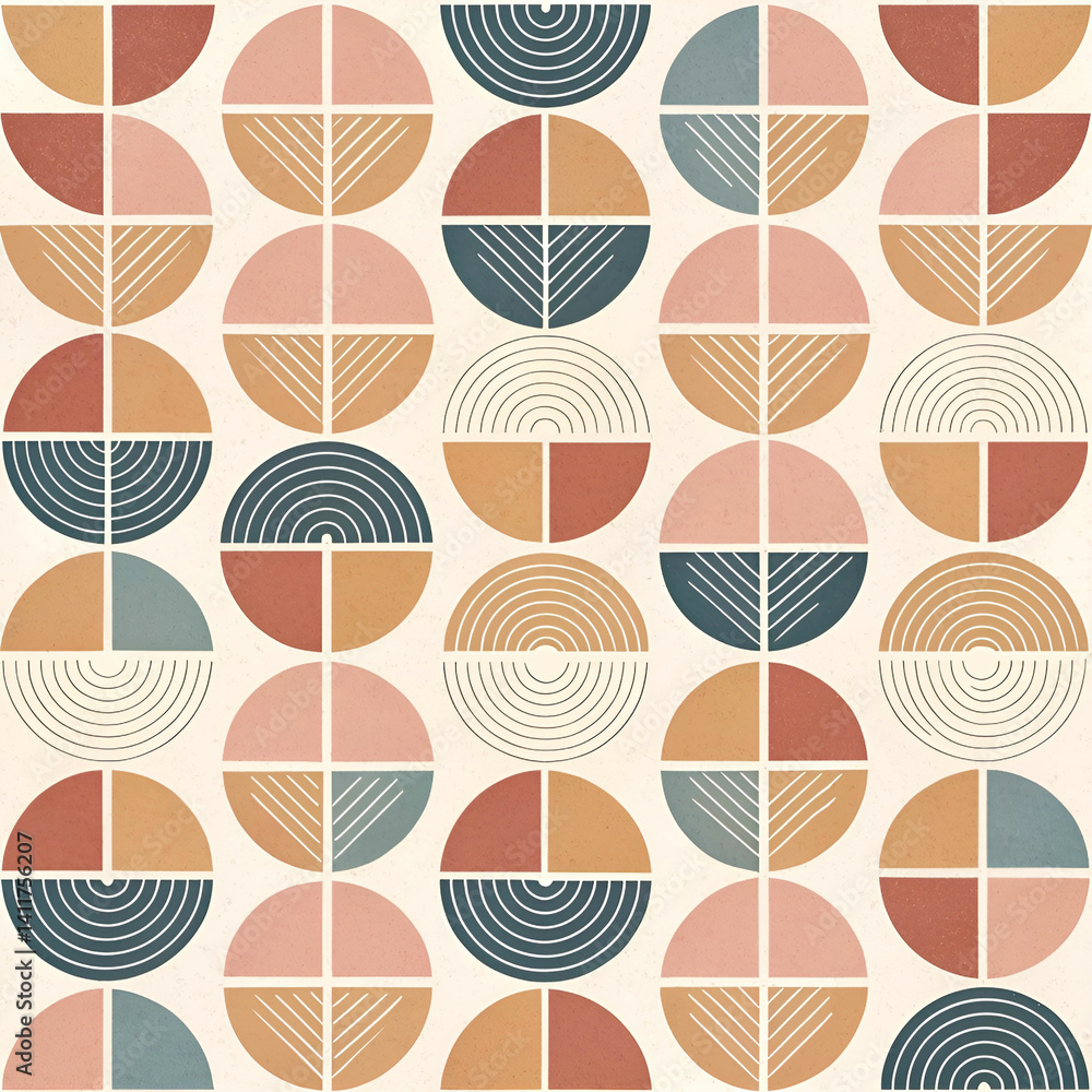 Poster scandinavian tile grid pattern seamless vector, featuring minimalist geometric shapes and subtle col