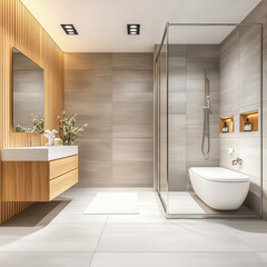 Modern bathroom design with elegant fixtures and natural elements