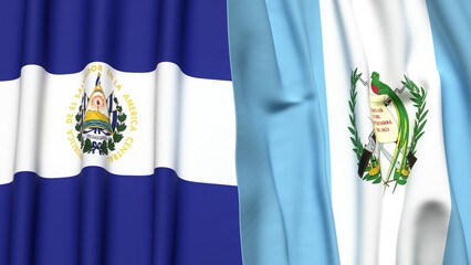 Flags of EL SALVADOR and GUATEMALA with realistic cloth texture