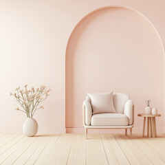 Cozy Minimalist Living Room with Pink Wall and Elegant Decor