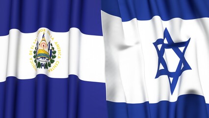 Flags of EL SALVADOR and Israel with realistic cloth texture