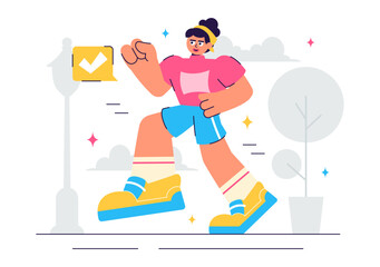Running Race Vector Illustration featuring People Jogging or Leisurely Strolling While Enjoying the Outdoor Atmosphere in a Flat Style Background