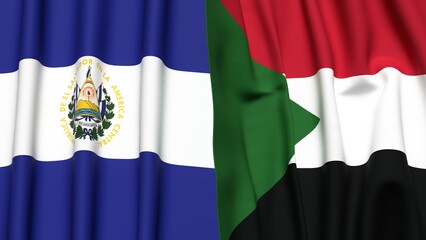 Flags of EL SALVADOR and SUDAN with realistic cloth texture