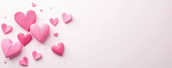 Delicate pink hearts strewn across pure white , pattern, background, romance