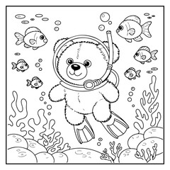 Fototapeta premium Animals Scuba Diving Coloring Pages for Kids and Adults