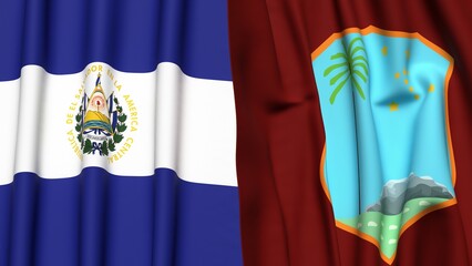 Flags of EL SALVADOR and West Indies with realistic cloth texture