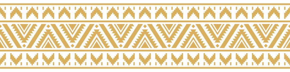 Gold ethnic ornament with geometric tribal border pattern.