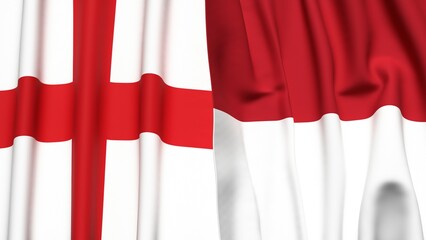 Flags of England and INDONESIA with realistic cloth texture