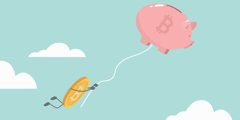 Financial freedom, digital money, bitcoin rate rise. Cryptocurrency savings, profit, profitable investment, blockchain vector illustration