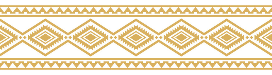 Gold ethnic ornament with geometric tribal border pattern.