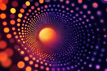 Fototapeta premium Abstract image features a tunnel made from gradient colored dots. Good for futuristic, technology, or psychedelic themed designs.