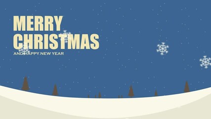 A festive Christmas vintage animation featuring seamless snowfall sky above a snowy landscape. The text "Merry Christmas and Happy New Year" convey joy and celebration.