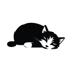 Cat sleeping with pillow vector black silhouette