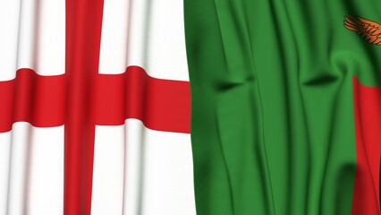 Flags of England and ZAMBIA with realistic cloth texture