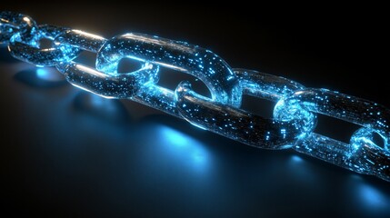 Futuristic Blockchain Technology: Glowing Chain Links on Dark Background