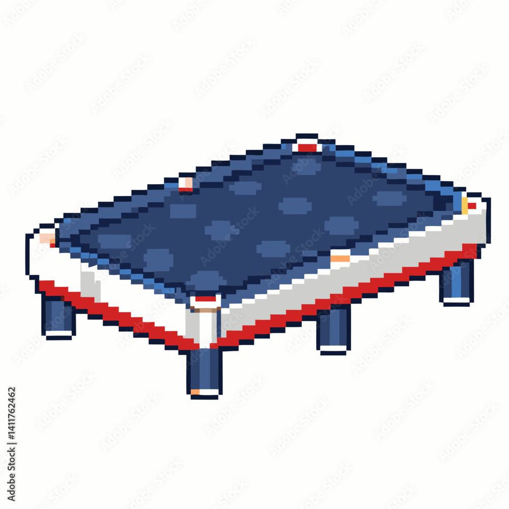 Aufkleber retro pixel art rectangular pool table with blue surface and red white trim