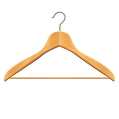 Realistic wooden clothes hanger with metal hook and smooth finish isolated on a clean transparent background
