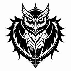 Obraz premium Intricate Monochrome Owl Emblem Fierce and Majestic Design