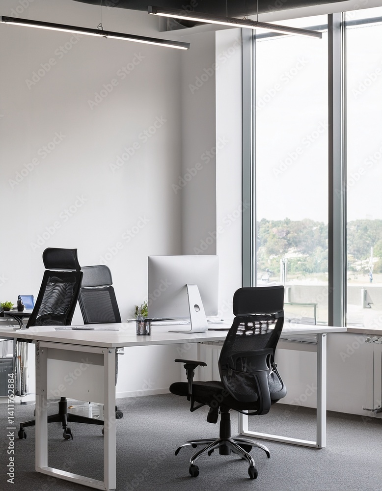 Poster white open space office corner with mock up wall. generated image