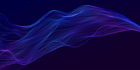 Glowing dots and lines flowing particles colors ,  science tech abstract background