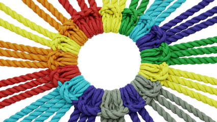 Colorful Ropes Intertwined in Knot Symbolizing Unity and Diversity Isolated on Transparent Background