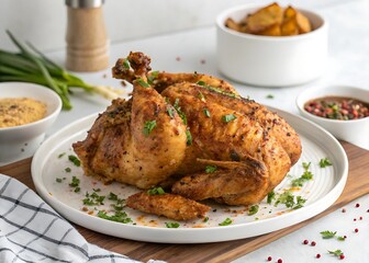 Perfectly Roasted Whole Chicken with Crispy Skin & Juicy Meat &ndash; Herb-Infused and Oven-Baked to Golden-Brown Perfection for a Mouthwatering Feast!