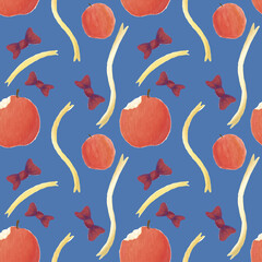seamless pattern of apples and ribbons