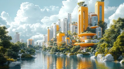 Fototapeta premium Futuristic Cityscape by the Water