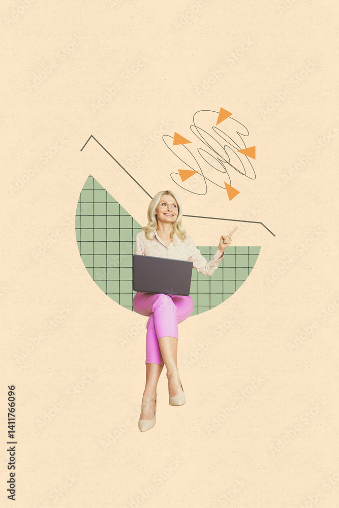 Aufkleber picture banner collage of person use gadget point charts with lines messy graphs on pastel backgroun