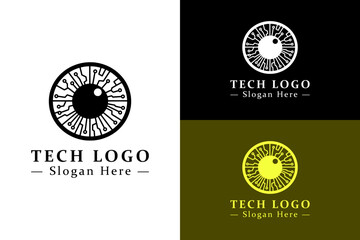 eye iris with circuit lines illustration, vector, logo for cloud computing, artificial intelligence, data science, blockchain, internet of things, fintech, virtual reality, database, and more