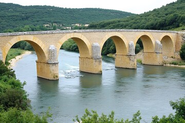 Fototapeta premium Ancient Stone Bridge Arch River Landscape