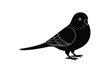 Silhouette art design of a Budgie standing on the ground with beak open slightly.eps