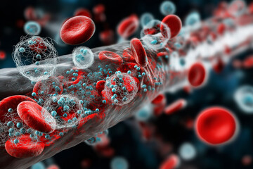 Anemia oxygen medical. Iron symptom. Blood chronic. Cross-section of a blood vessel highlighting decreased hemoglobin levels.