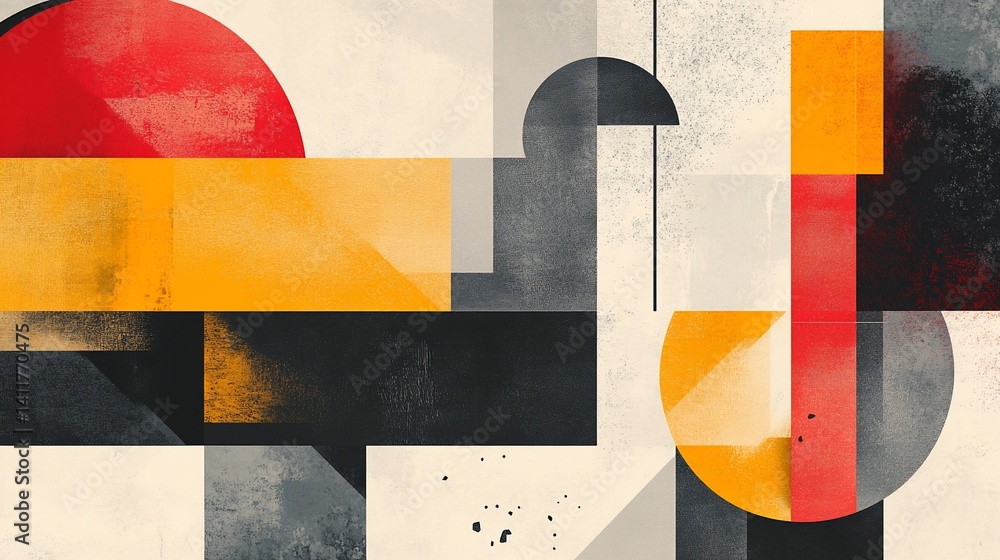 Poster geometric abstract composition with circles and rectangles in warm tones