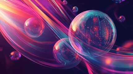 Ethereal Spheres: A Mesmerizing Dance of Light and Color in Abstract Art