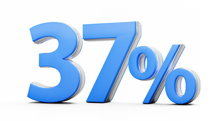 Vibrant Blue 37% Thirty Seven Percent Sign With Metallic Gleam On White Background 3D Illustration