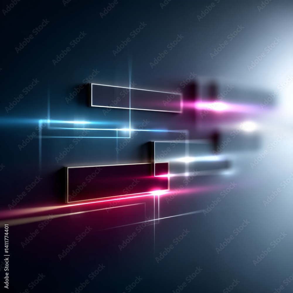 Poster abstract glowing rectangles: a modern composition of light and shadow on deep blue background