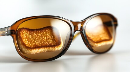 Toast reflected in glasses, light background, close-up view, breakfast concept