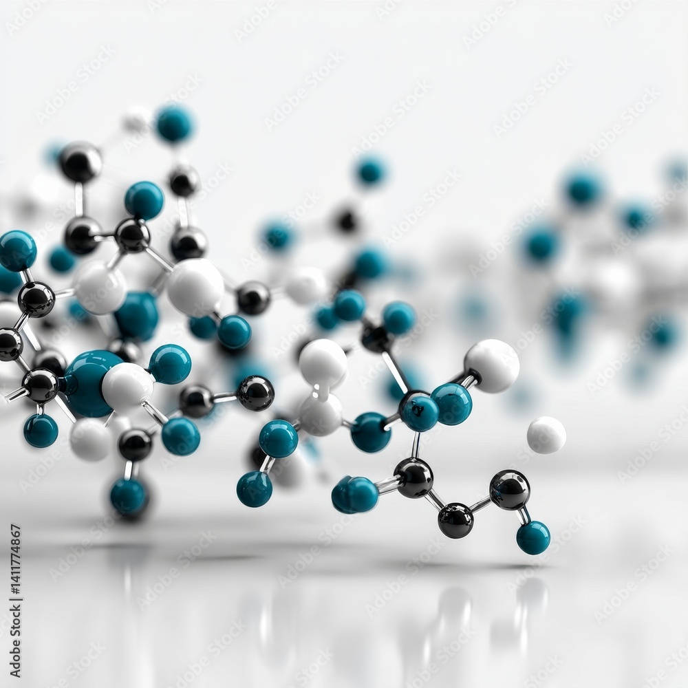 Leinwandbilder abstract molecular structure visualization with spheres and connecting rods on clean background