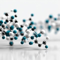 Abstract Molecular Structure Visualization with Spheres and Connecting Rods on Clean Background