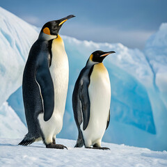 Fototapeta premium Emperor penguins, ultra-realistic front-facing full-body view of these majestic birds