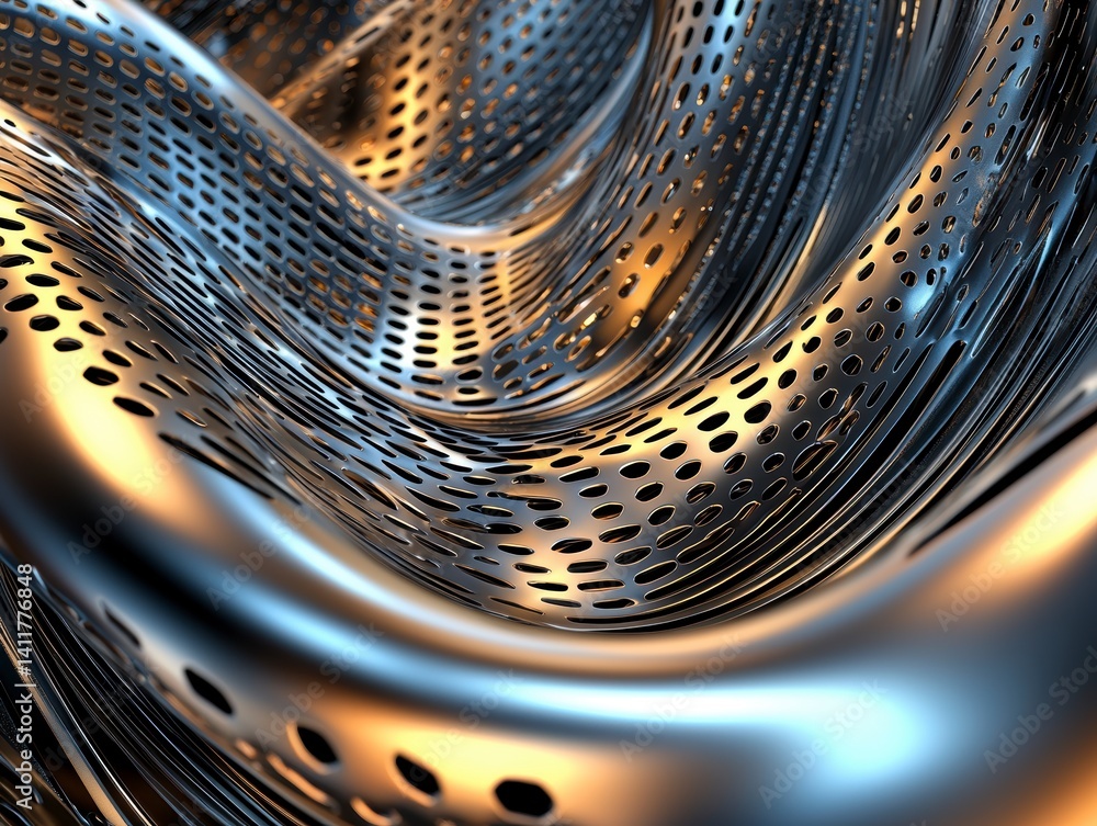 Poster dynamic metal waves abstract art scene 3d render futuristic environment close-up view conceptual des