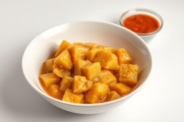 Fototapeta premium Hearty Pounded Yam with Spicy Sauce