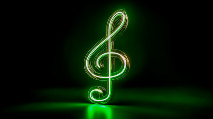 Obraz premium Neon Music Note Rotates on Green Screen