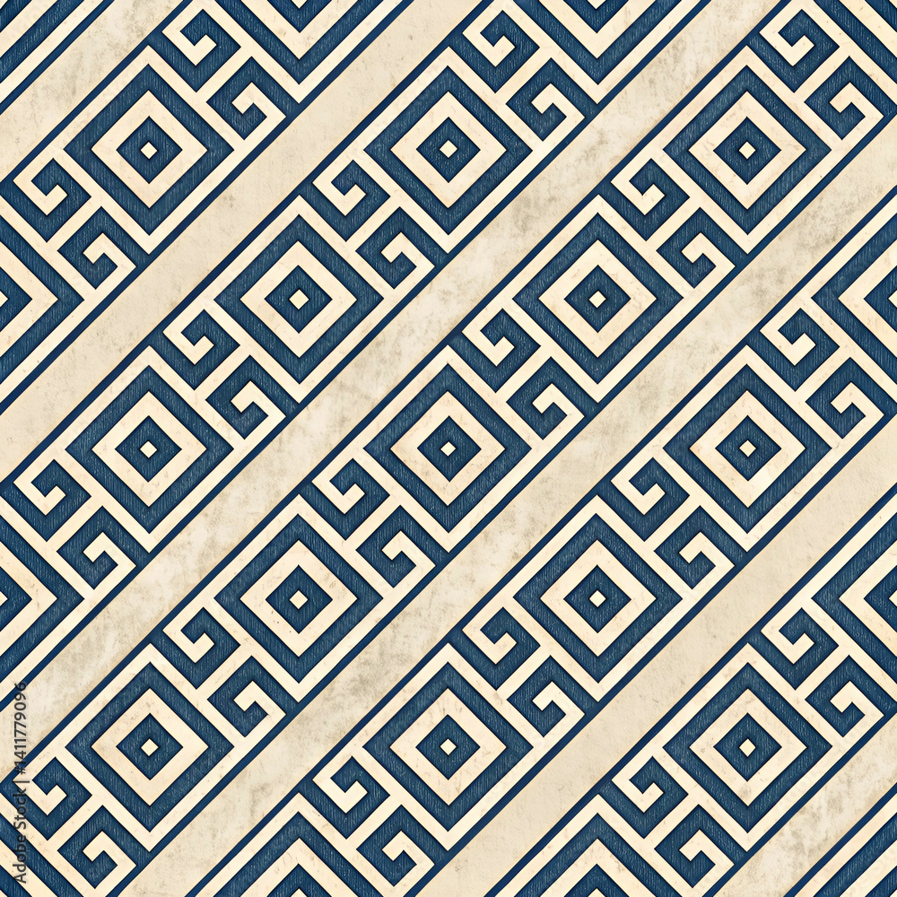 Poster greek key meander pattern seamless vector, featuring a classic, intricate geometric design with cont