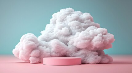 Soft White Cloud on Pink Platform Pastel Background