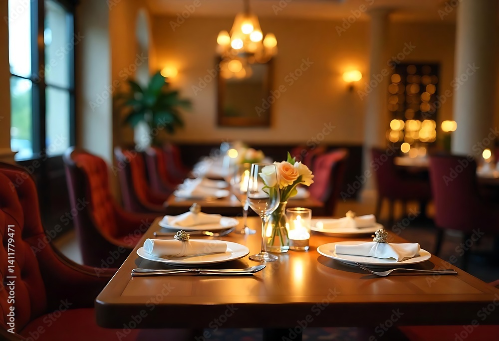 Poster generative ai image of a beautifully set table in a fine dining restaurant