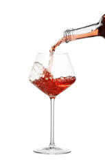 Pouring wine into glass on white background