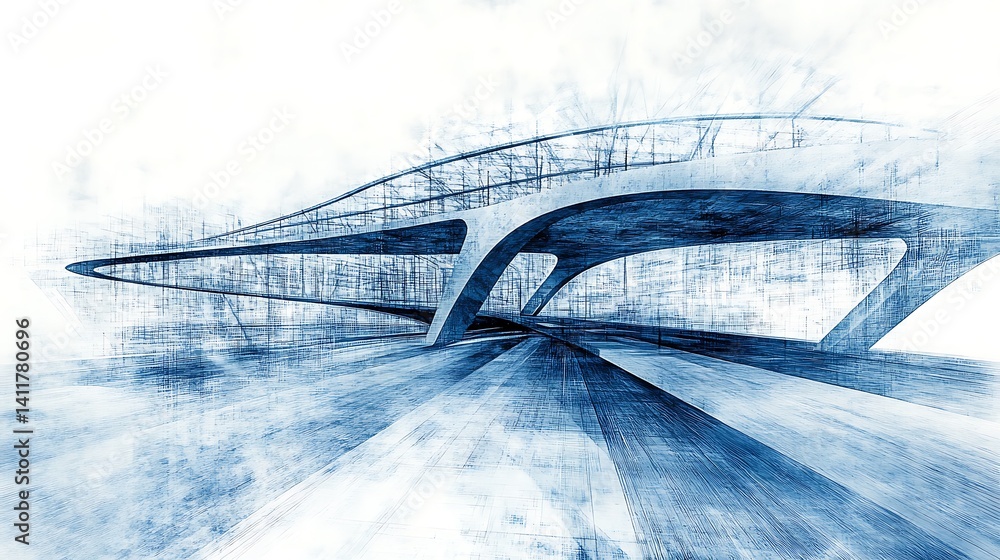 Aufkleber abstract building structure with blue sketch design