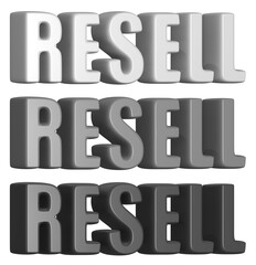 set of 3d render resell PNG images, grayscale, white, gray, black